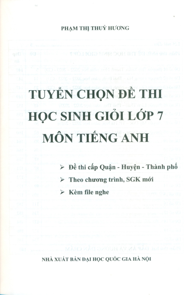 TUYỂN CHỌN ĐỀ THI HỌC SINH GIỎI LỚP 7 MÔN TIẾNG ANH (Đề thi cấp Quận - Huyện - Thành phố; Theo chương trình SGK mới)